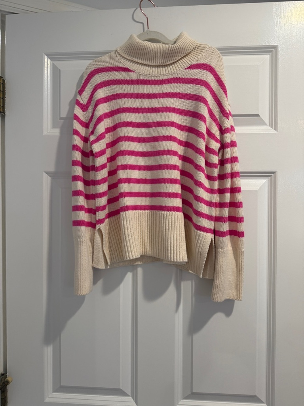 GAP Cream and Hot Pink Striped Turtleneck Sweater